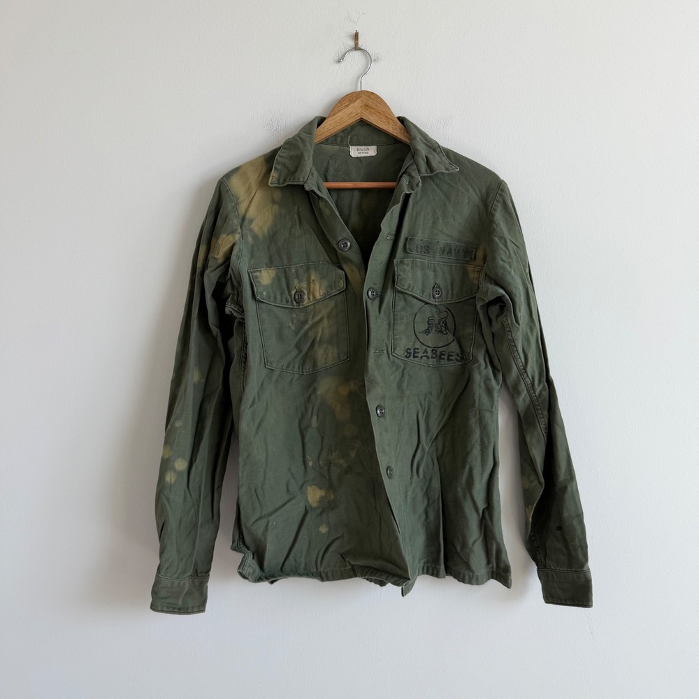Vintage Men's U.S. Navy Shirt Chore Jacket Distressed and Bleached "Seabees"‎